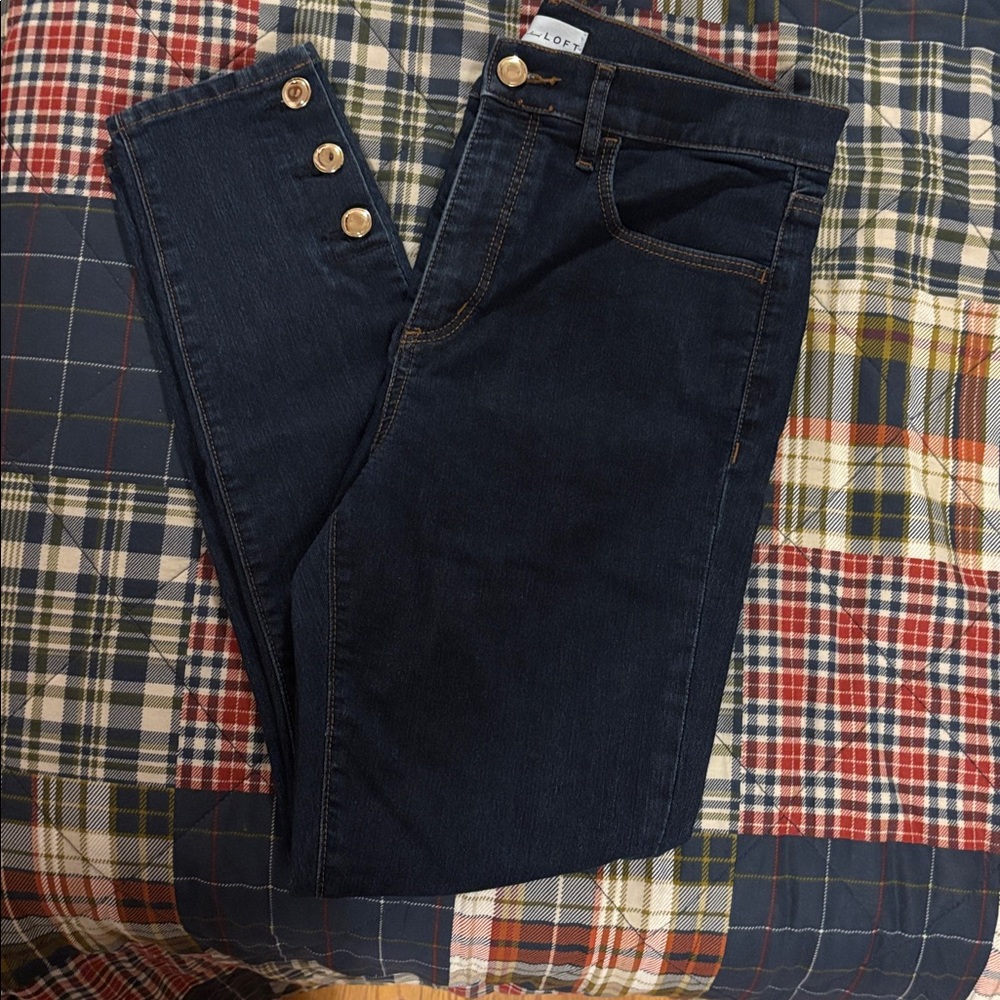 LOFT Dark Blue Women Jeans with Gold Buttons